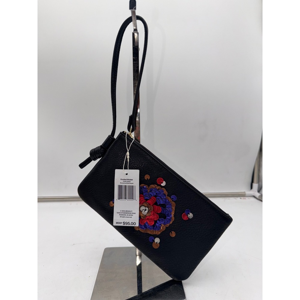 Vera Bradley Knotted Wristlet Bossanova Bold Sequin Black Leather 51343 NWT